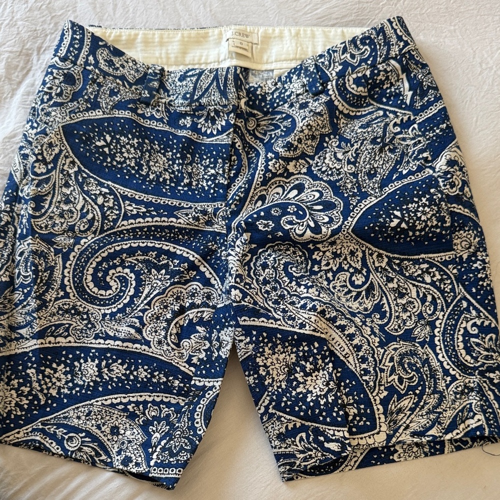 J. Crew Navy and Cream Patterned Shorts